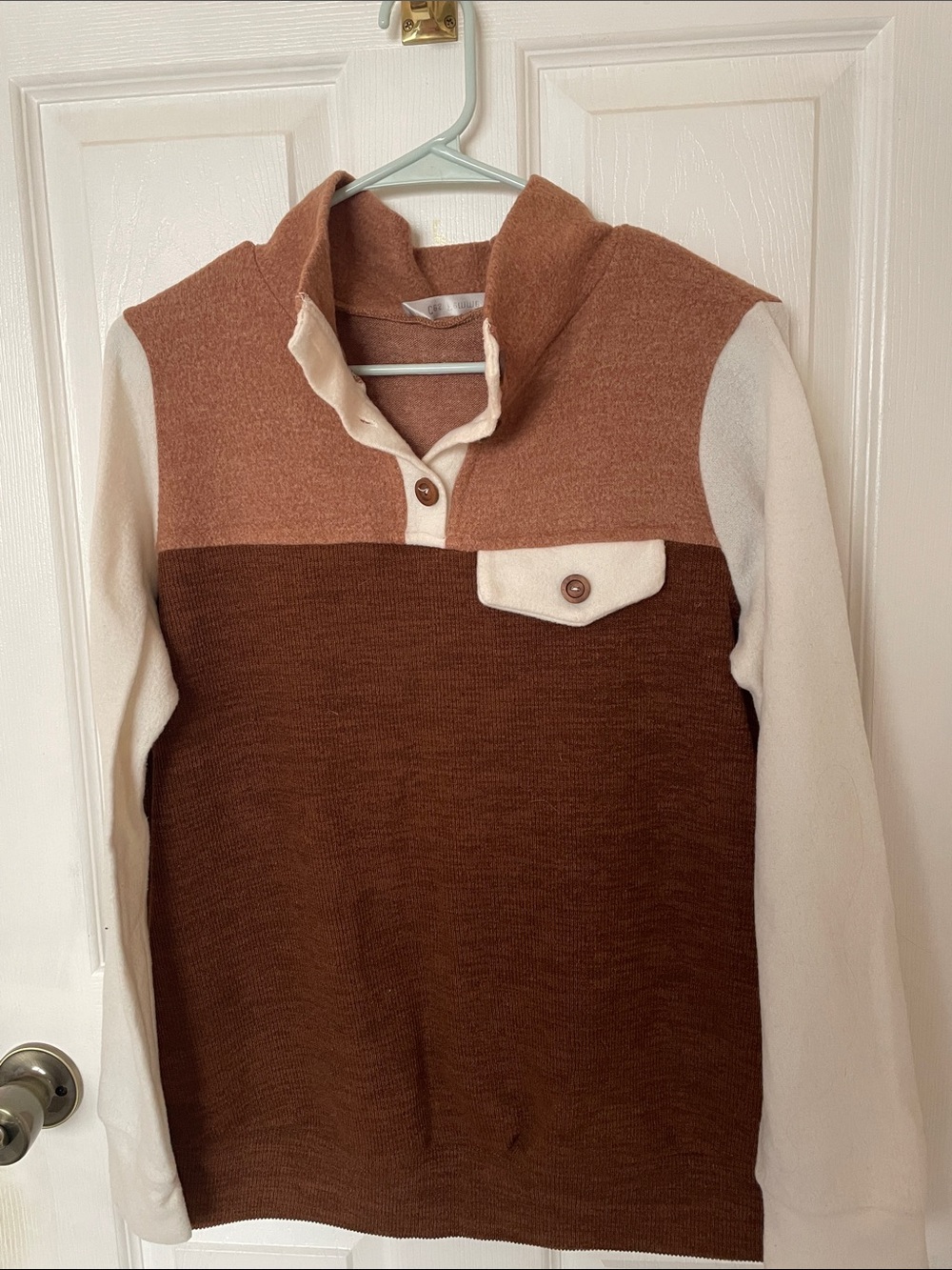 Ces Femme Men's Brown, Tan, and Cream Zip-Up Knit Sweater